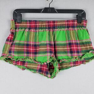 Y2K Abercrombie & Fitch Size M Pajama Shortie Shorts Green Plaid Ruffled Micro